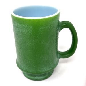 VTG Hazel Atlas Milk Glass Orange Skin Peel Texture Footed MUG CUP 4½" Green